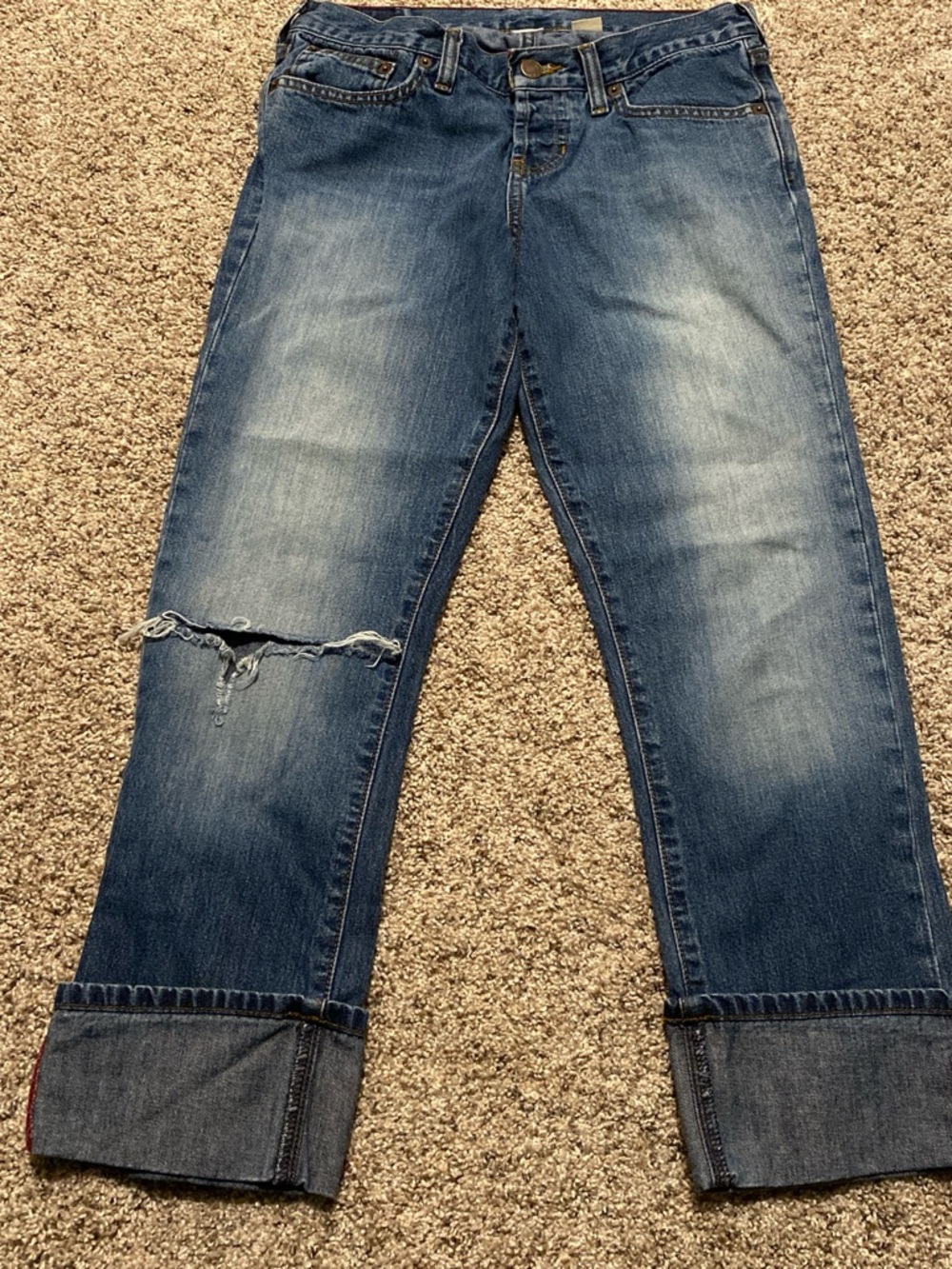 Women’s Blue Distressed Straight-Leg cropped Jeans
